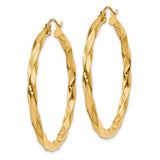 14k Yellow Gold Twisted Hoop Earrings, High Polish Finish, Latch Back Closure