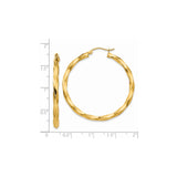 14k Yellow Gold Twisted Hoop Earrings, High Polish Finish, Latch Back Closure