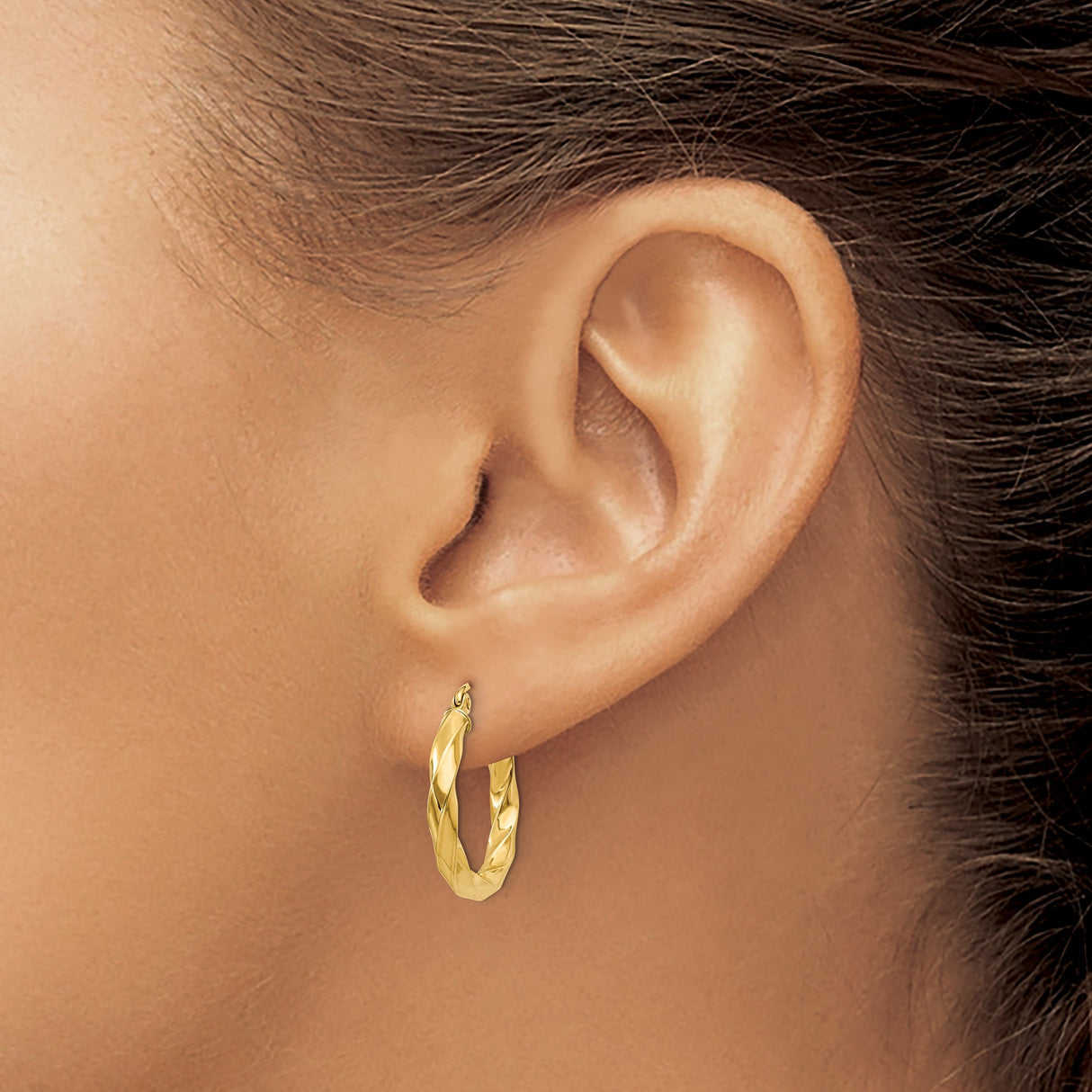 14k Yellow Gold Twisted Hoop Earrings, Lightweight Hollow Rope Design, Polished Finish