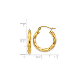 14k Yellow Gold Twisted Hoop Earrings, Lightweight Hollow Rope Design, Polished Finish