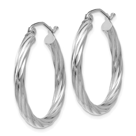 14k White Gold Hoop Earrings, Twisted Rope Design, 1 Inch Diameter, Lightweight Classic Style