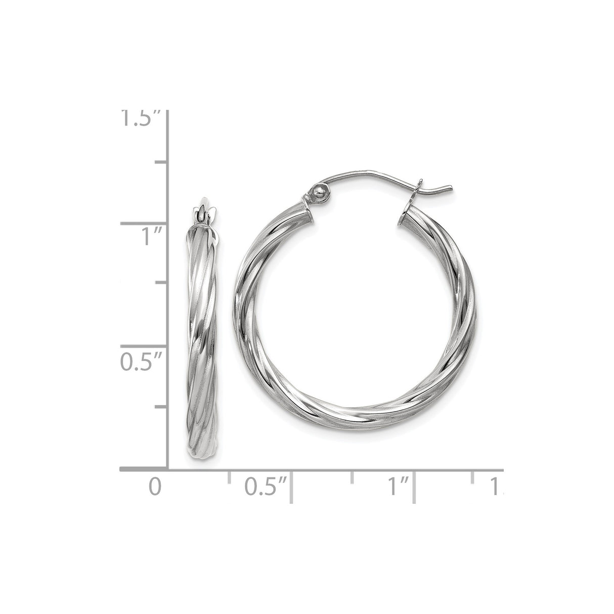 14k White Gold Hoop Earrings, Twisted Rope Design, 1 Inch Diameter, Lightweight Classic Style