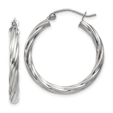 14k White Gold Hoop Earrings, Twisted Rope Design, 1 Inch Diameter, Lightweight Classic Style