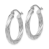 14k White Gold Twisted Hoop Earrings with Polished Rope Design for Women
