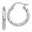 14k White Gold Twisted Hoop Earrings with Polished Rope Design for Women