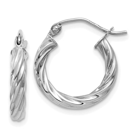 14k White Gold Twisted Hoop Earrings, Lightweight Rope Design for Women