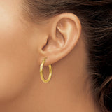 14k Yellow Gold Hoop Earrings, Twisted Textured Design with Polished Finish
