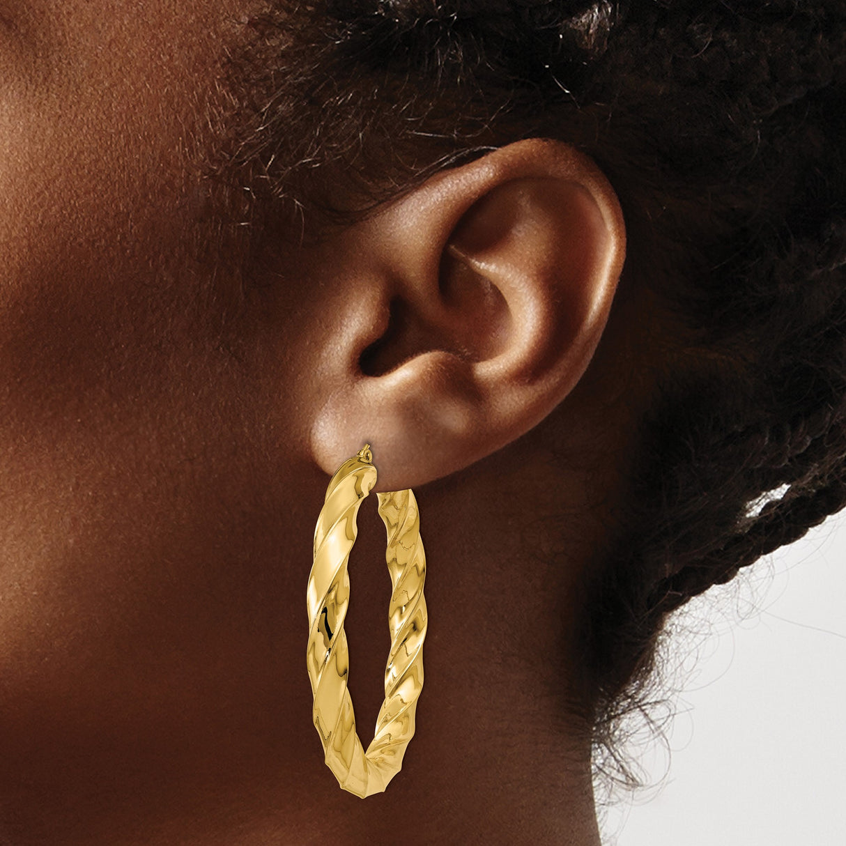 14k Yellow Gold Twisted Hoop Earrings, Large Bold Hoops with High Polish Finish
