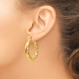 14k Yellow Gold Twisted Hoop Earrings, High Polish Textured Round Tube Design for Women