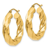 14k Yellow Gold Twisted Hoop Earrings, Braided Tube Design, Polished Finish, Bold Statement Style