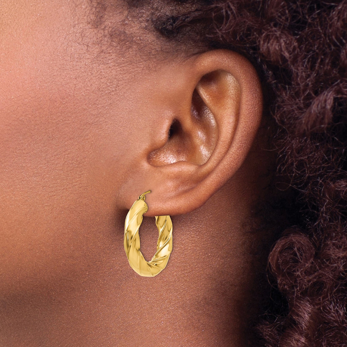 14k Yellow Gold Twisted Hoop Earrings, Braided Tube Design, Polished Finish, Bold Statement Style