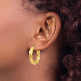 14k Yellow Gold Twisted Hoop Earrings, Braided Tube Design, Polished Finish, Bold Statement Style