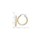 14k Yellow Gold Hoop Earrings with Twisted Design, Two-Tone Rhodium Finish, Diamond Cut, Polished