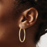 14k Yellow Gold Hoop Earrings, Diamond Cut Twisted Design with Hammered Dual Tone Finish