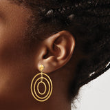14k Yellow Gold Dangle Earrings with Triple Open Concentric Circles, Modern Geometric Design