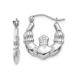 14k White Gold Claddagh Hoop Earrings with Heart, Crown and Hands Celtic Design