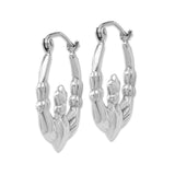 14k White Gold Claddagh Hoop Earrings with Crowned Heart and Hands Symbol
