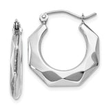 14k White Gold Hoop Earrings, Modern Faceted Geometric Design, Lightweight Minimalist Style