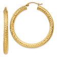 14k Yellow Gold Hoop Earrings, Diamond Cut Textured Finish, Large Lightweight Hoops for Women