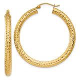 14k Yellow Gold Hoop Earrings, Diamond Cut Textured Finish, Large Lightweight Hoops for Women