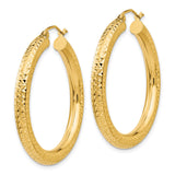 14k Yellow Gold Hoop Earrings, Textured Diamond Cut Design for Women