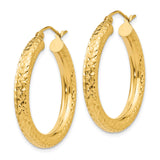 14k Yellow Gold Hoop Earrings, Bold Diamond Cut Textured Finish, Classic Lightweight Design for Women