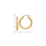14k Yellow Gold Hoop Earrings, Bold Diamond Cut Textured Finish, Classic Lightweight Design for Women