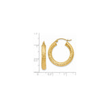 14k Yellow Gold Hoop Earrings, Textured Diamond-Cut Round Hoops with Latch Closure