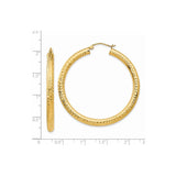 14k Yellow Gold Hoop Earrings, Textured Diamond Cut Sparkle Finish, Lightweight Bold Design