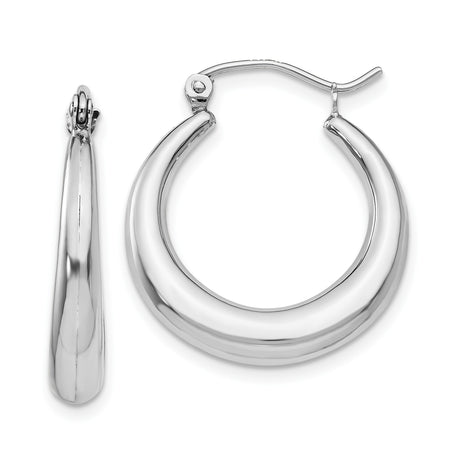 14k White Gold Hoop Earrings, Polished Rounded Minimalist Style for Women