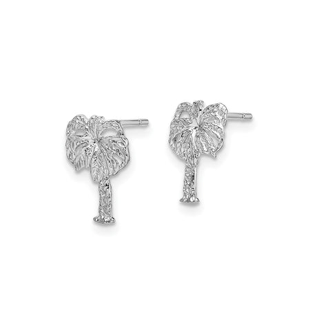 14k White Gold Palm Tree Stud Earrings, Tropical Coastal Summer Beach Style for Women