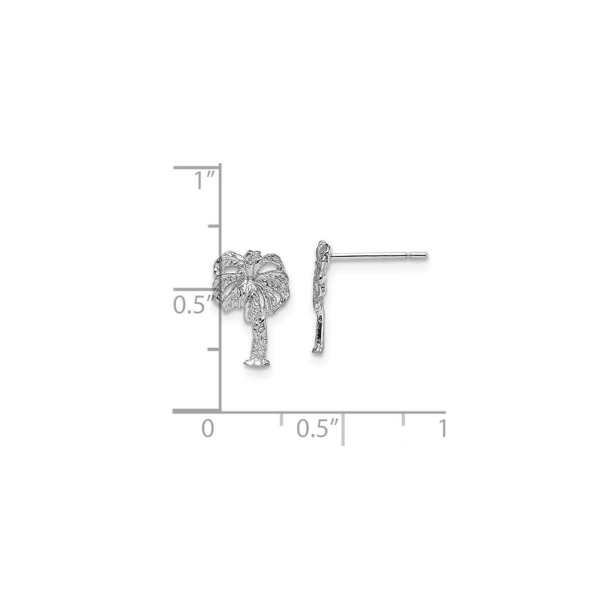 14k White Gold Palm Tree Stud Earrings, Tropical Coastal Summer Beach Style for Women