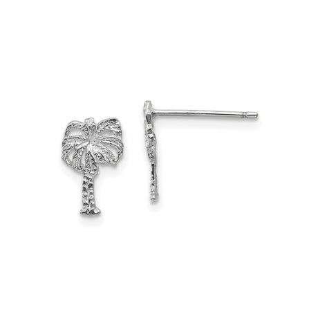 14k White Gold Palm Tree Stud Earrings, Tropical Coastal Summer Beach Style for Women