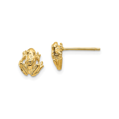 14k Yellow Gold Frog Stud Earrings, Delicate Animal Design, Nature Jewelry for Women or Teens