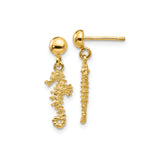14k Yellow Gold Seahorse Dangle Earrings, Coastal Nautical Design for Women
