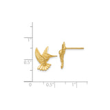 14k Yellow Gold Hummingbird Stud Earrings with Detailed Bird Design, Nature-Inspired Jewelry
