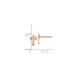 14k Rose Gold Cross Stud Earrings with Leaf Design, Christian Catholic Jewelry for Women