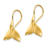 14k Yellow Gold Whale Tail Drop Earrings, Nautical Ocean-Inspired Design for Women