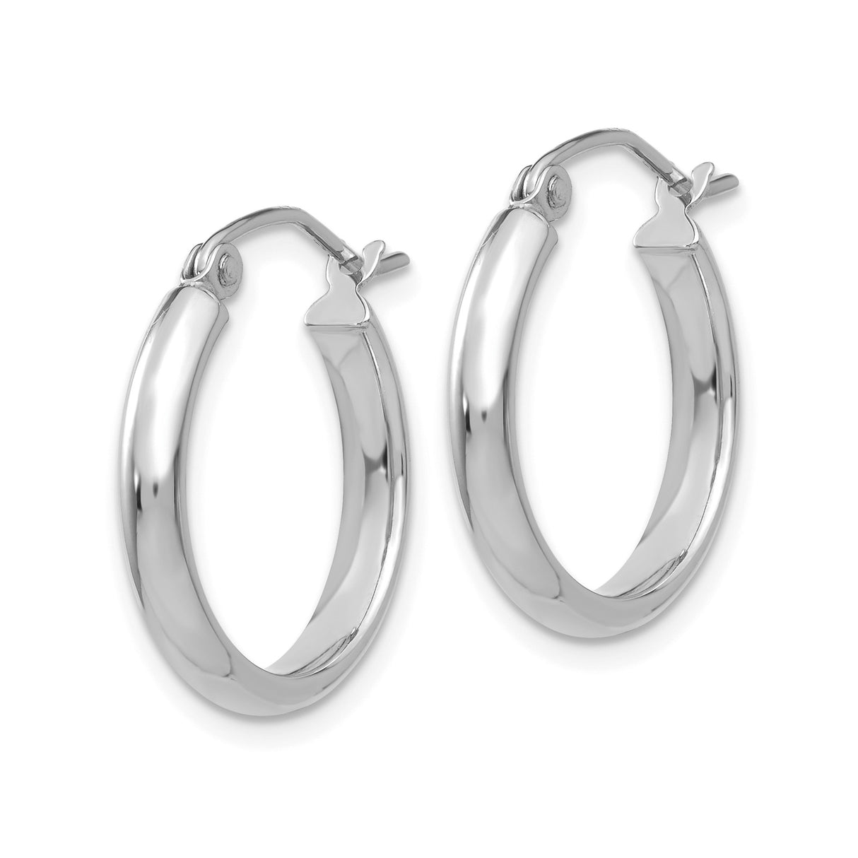 14k White Gold Hoop Earrings, Classic Polished Round Design with Hinged Closure