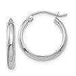 14k White Gold Hoop Earrings, Classic Polished Round Design with Hinged Closure