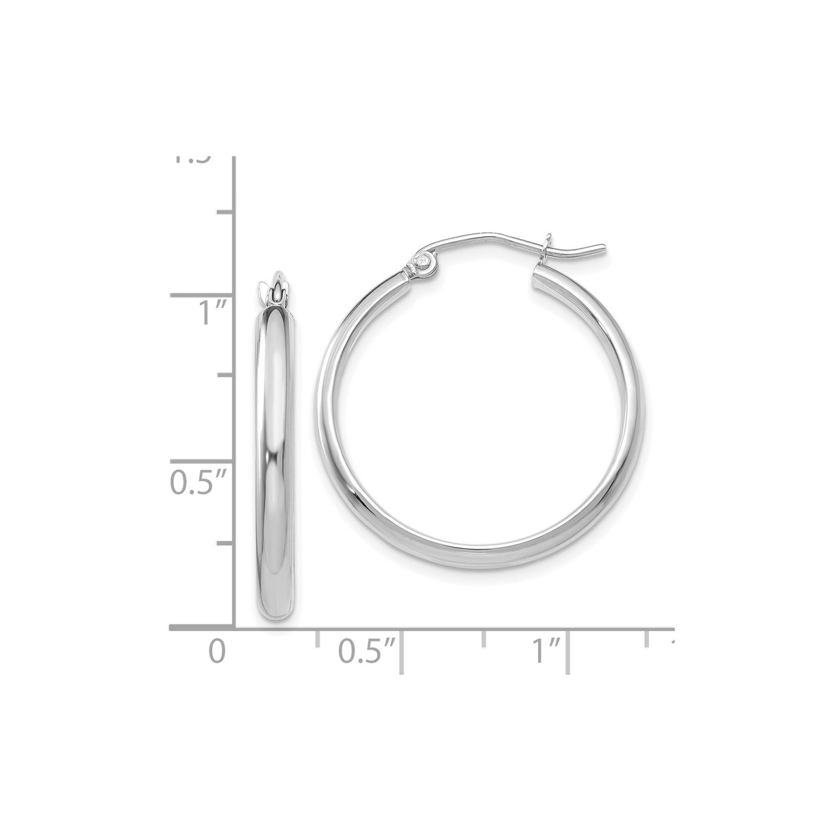 14k White Gold Hoop Earrings, Classic Polished Round Hoops with Hinged Closure