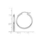 14k White Gold Hoop Earrings, Classic Polished Round Hoops with Hinged Closure