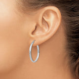 14k White Gold Hoop Earrings, Polished Minimalist Round Hoops with Latch-Back Closure