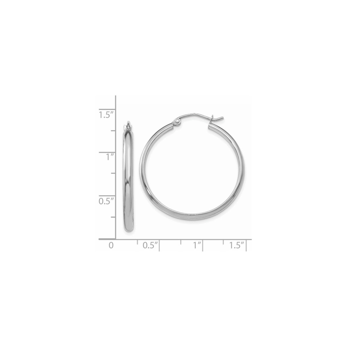 14k White Gold Hoop Earrings, Polished Minimalist Round Hoops with Latch-Back Closure