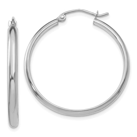 14k White Gold Hoop Earrings, Polished Minimalist Round Hoops with Latch-Back Closure