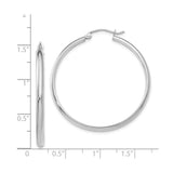 14k White Gold Hoop Earrings, Medium Round Polished Design with Latch Back Closure