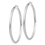 14k White Gold Hoop Earrings, Large Polished Round Hoops, Lightweight Classic Design for Women