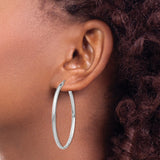 14k White Gold Hoop Earrings, Large Polished Round Hoops, Lightweight Classic Design for Women