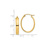 14k Yellow Gold Oval Hoop Earrings, Medium Size with Smooth Finish and Snap Post Closure