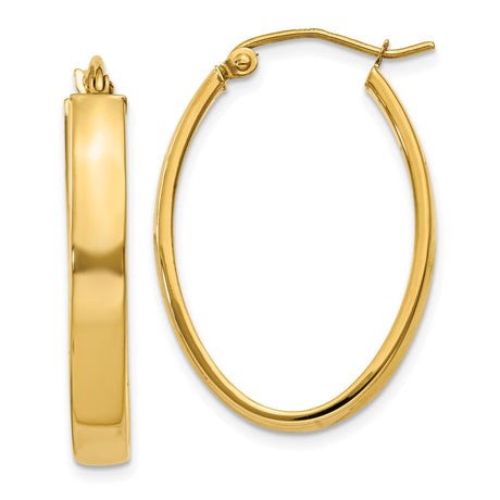 14k Yellow Gold Oval Hoop Earrings, Polished Shiny Finish, Minimalist Classic Design